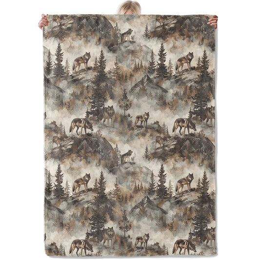 Aonimonis Wolf Mountain Forest Throw Blanket Gifts for Women, Soft Fuzzy Warm Cozy Flannel Blankets for Bedroom, Travel, Couch, Home Decor 50x60 in