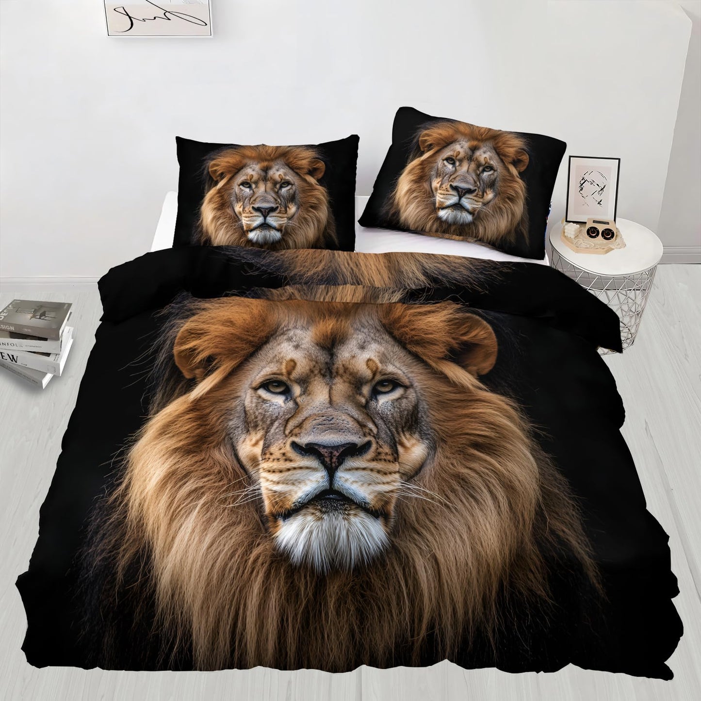 PAISUOQ Lion Duvet Cover, Animal Portraits Bedding & Duvet Cover King, African Lion Comforter Set with Zipper, 3 Pieces with 2 Pillowcases, Bedroom Decor & Gifts