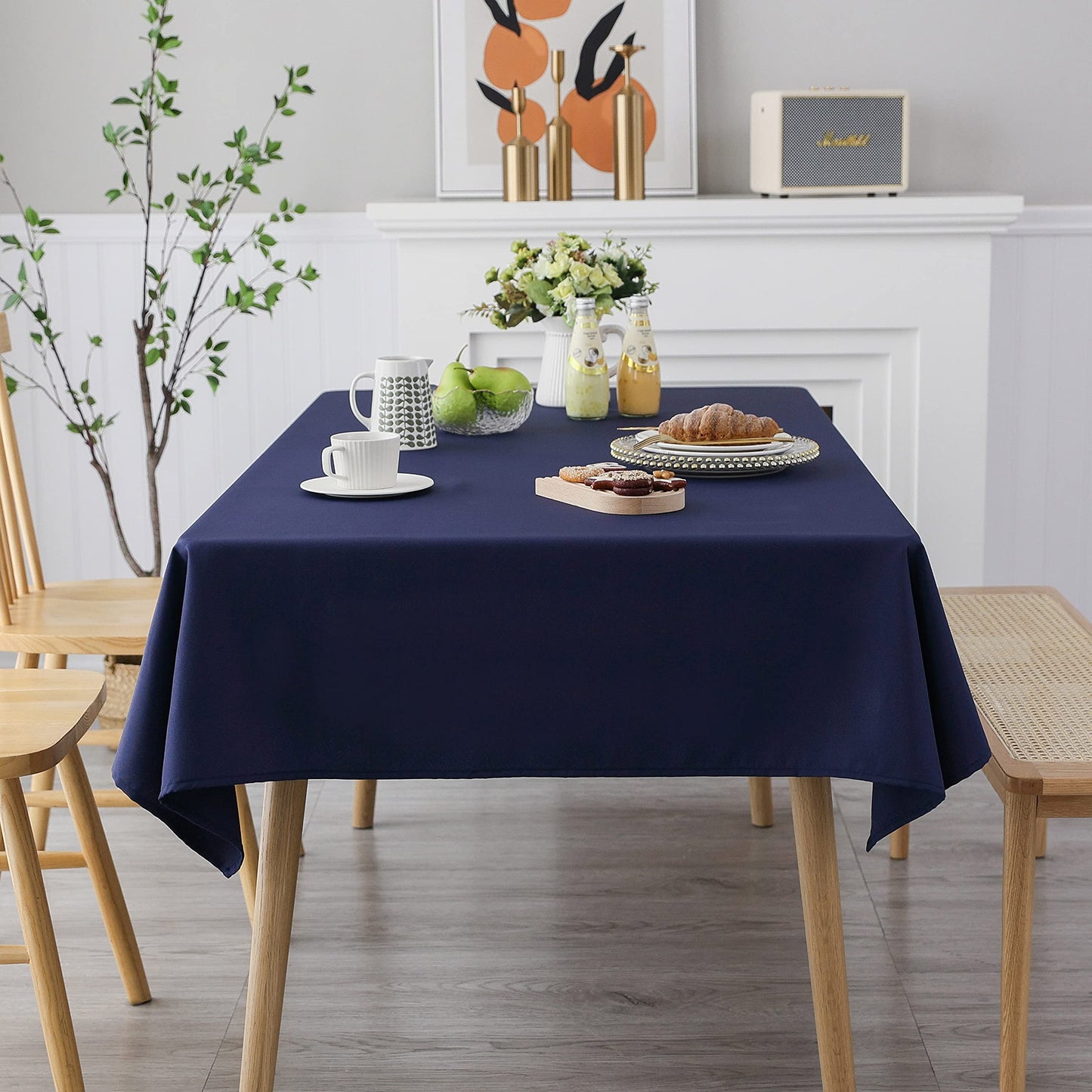 Demetex Blue Waterproof Fabric Tablecloth for Rectangle Table Spill Proof Polyester Table Cloth 1 Pack Decorative Washable Table Cover for Barbecue Buffet Holiday,60x84 in, Navy Blue
