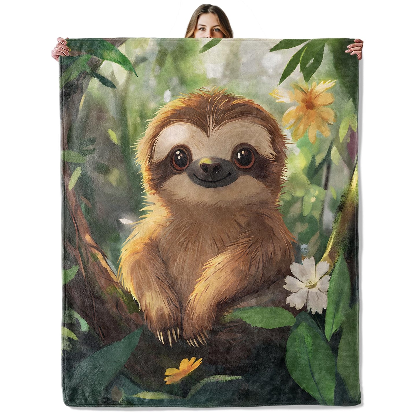 Sloth Throw Blanket for Girls Boys Kids Adults, 50x60 in, Cozy Flannel Blanket for Bedroom, Camping, Couch, Room Decor, Fuzzy Warm Soft Gifts
