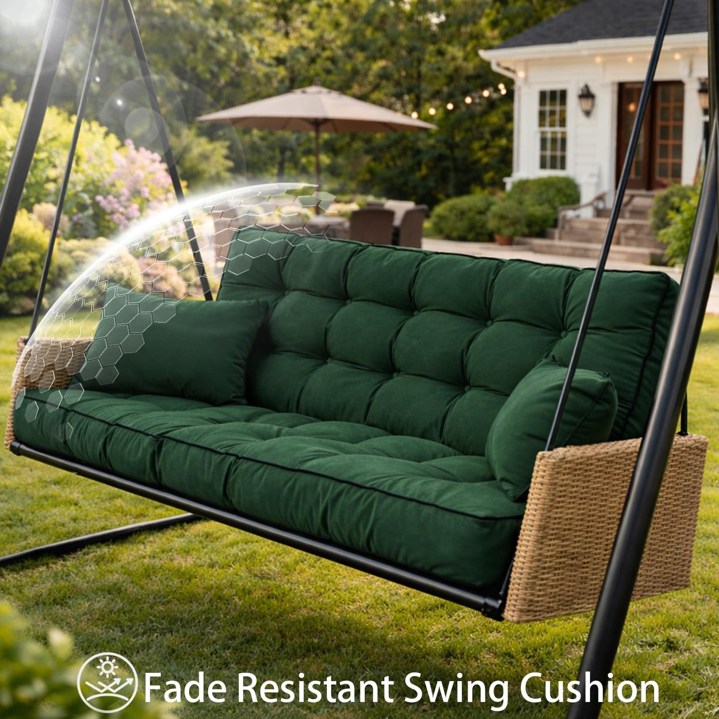Kerkrot Porch Swing Cushions, Waterproof & Fade Resistant Outdoor Swing Cushion 55 Inch, Swing Cushions 3 Seater Replacement for Outdoor Furniture, Patio, Garden (Green, 55 x 40 inch)