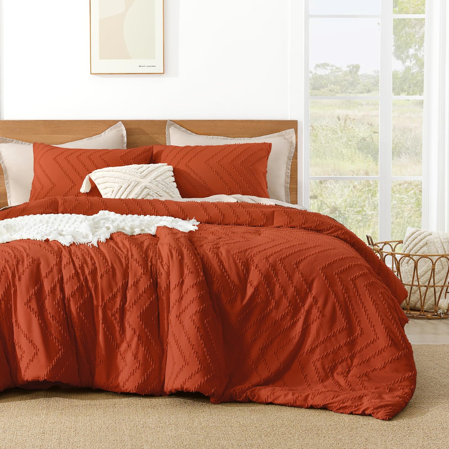 Litanika Burnt Orange King Comforter Set, 3 Pieces Lightweight Terracotta Rust Boho Fall Tufted Bedding Sets, Down Alternative Comforter Fluffy Bed Set Gift Choice