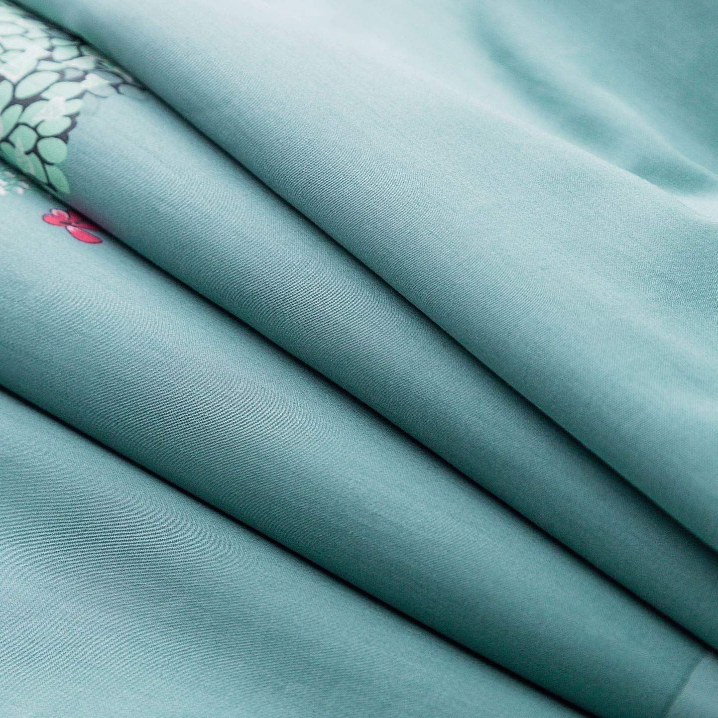 YuHeGuoJi Botanical Duvet Cover King 100% Egyptian Cotton 3 Pcs Set 1 Teal Green Tree Leaves Duvet Cover with Zipper Ties 2 Pillowcases Green Forest Plant Floral Bedding Set Soft