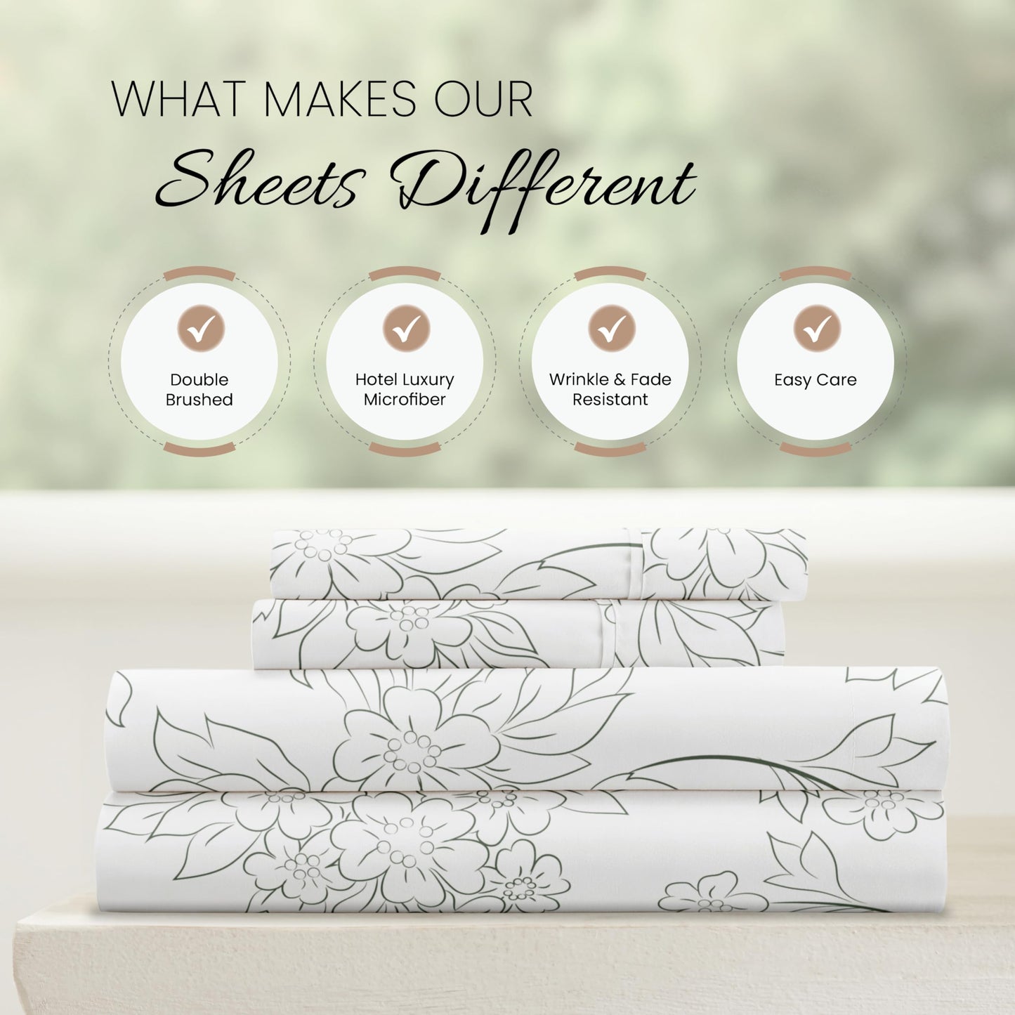 Simply Soft 4 Piece Sheet Set Vines Patterned, Full, Gray (SS-4PC-VINE-FULL-GR)