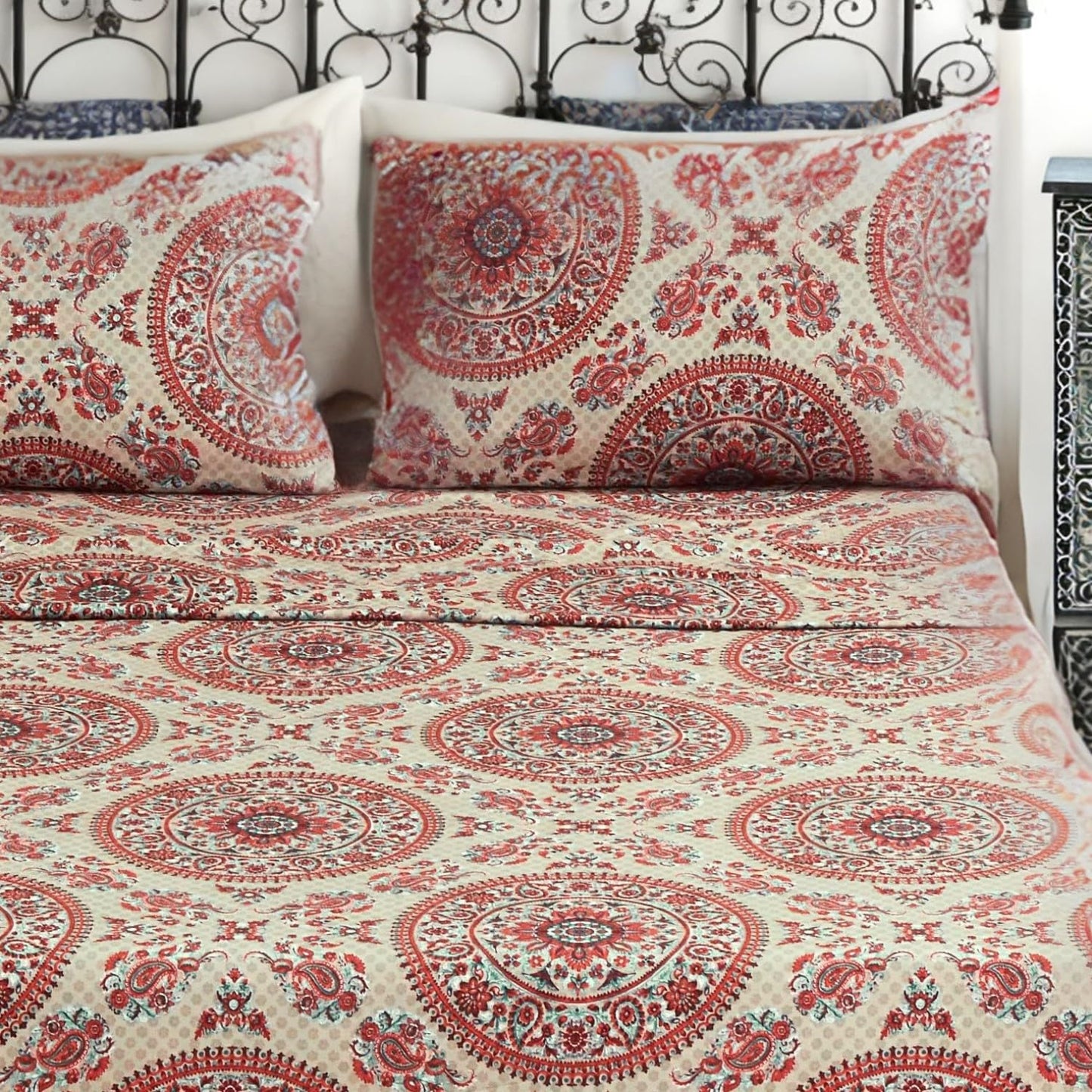 Tache 3pc Bohemian Boho Chic Medallion Mandala Paisley Boteh Flat Sheet, Queen