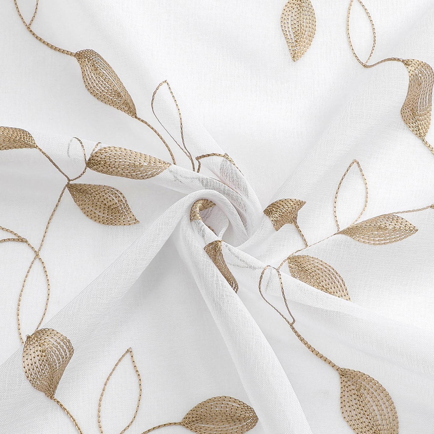 Tollpiz Taupe Leaf Sheer Curtain Leaves Embroidered Bedroom Curtains Rod Pocket Voile Window Treatments for Living Room, 38 x 63 inches Long, Set of 2 Panels