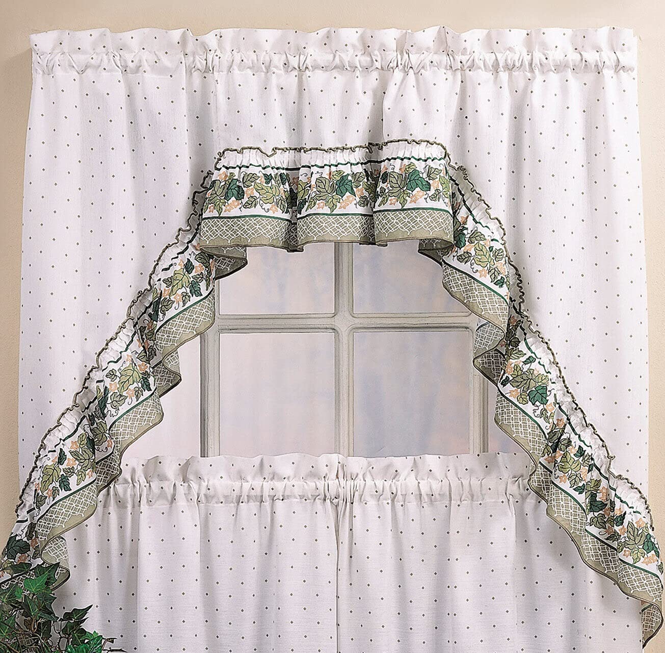 CHF & You Cottage Ivy Country Curtain Tier And Swag Set, Multi, 56-Inch X 36-Inch