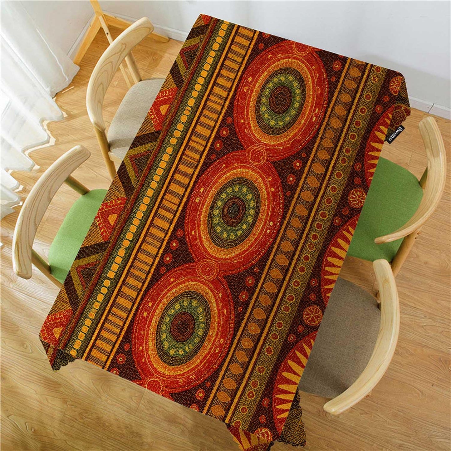 Swono Tribal Pattern Table Cover Ethnic Geometric African Stripes Red 50x72 Inch Table Cloth for Rectangle Tables Buffet Parties Coffee BBQ and Dinning Tablecloth