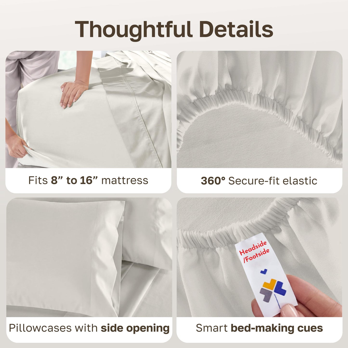 California Design Den Queen Sheets Cotton Set - 500 Thread Count Sateen, 100% Cotton Sheets Queen Size Set, Deep Pockets Bedding with All Around Elastic for a Snug Fit - Eggshell Cream