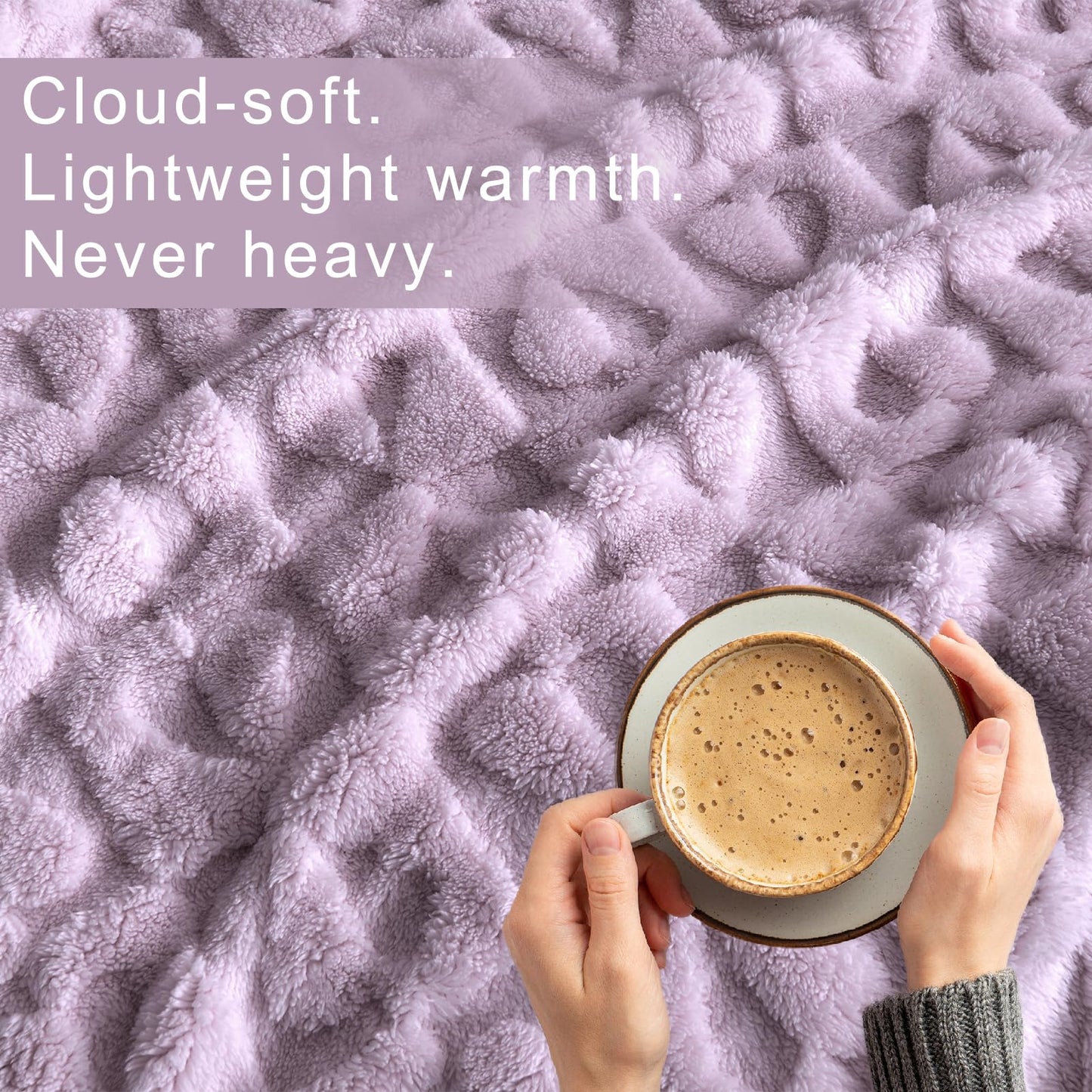 GIOKARNNA Light Purple Throw Blankets with Heart Checkered Throw Blanket for Lover Mom Gifts Fleece Blanket, 60x80 Inches, 300GSM