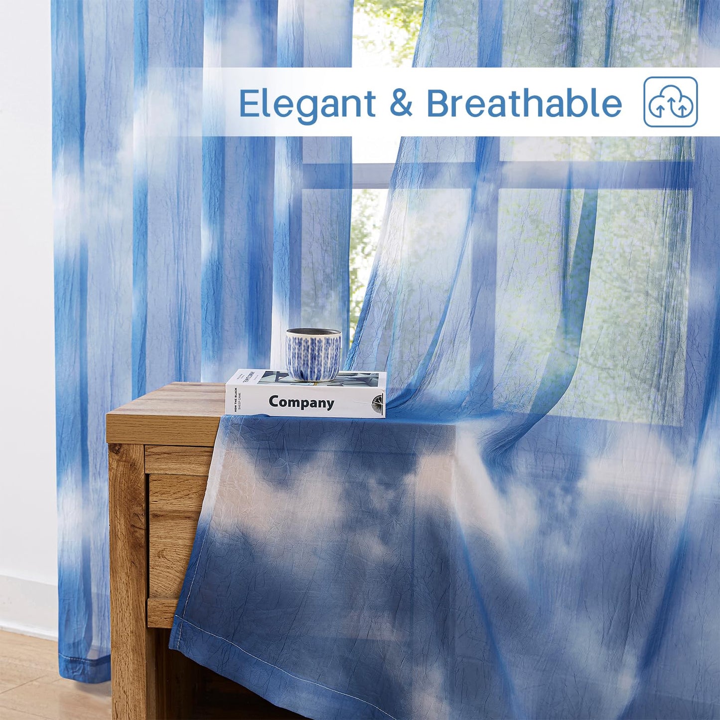 Pudmangtex Blue Sheer Curtains 84 Inches Long for Living Room 2 Panels, Ombre Semi Sheer Curtains with Sliver Grommet Top, Voile Light Filtering Curtain Bedroom, 52" W x 84" L