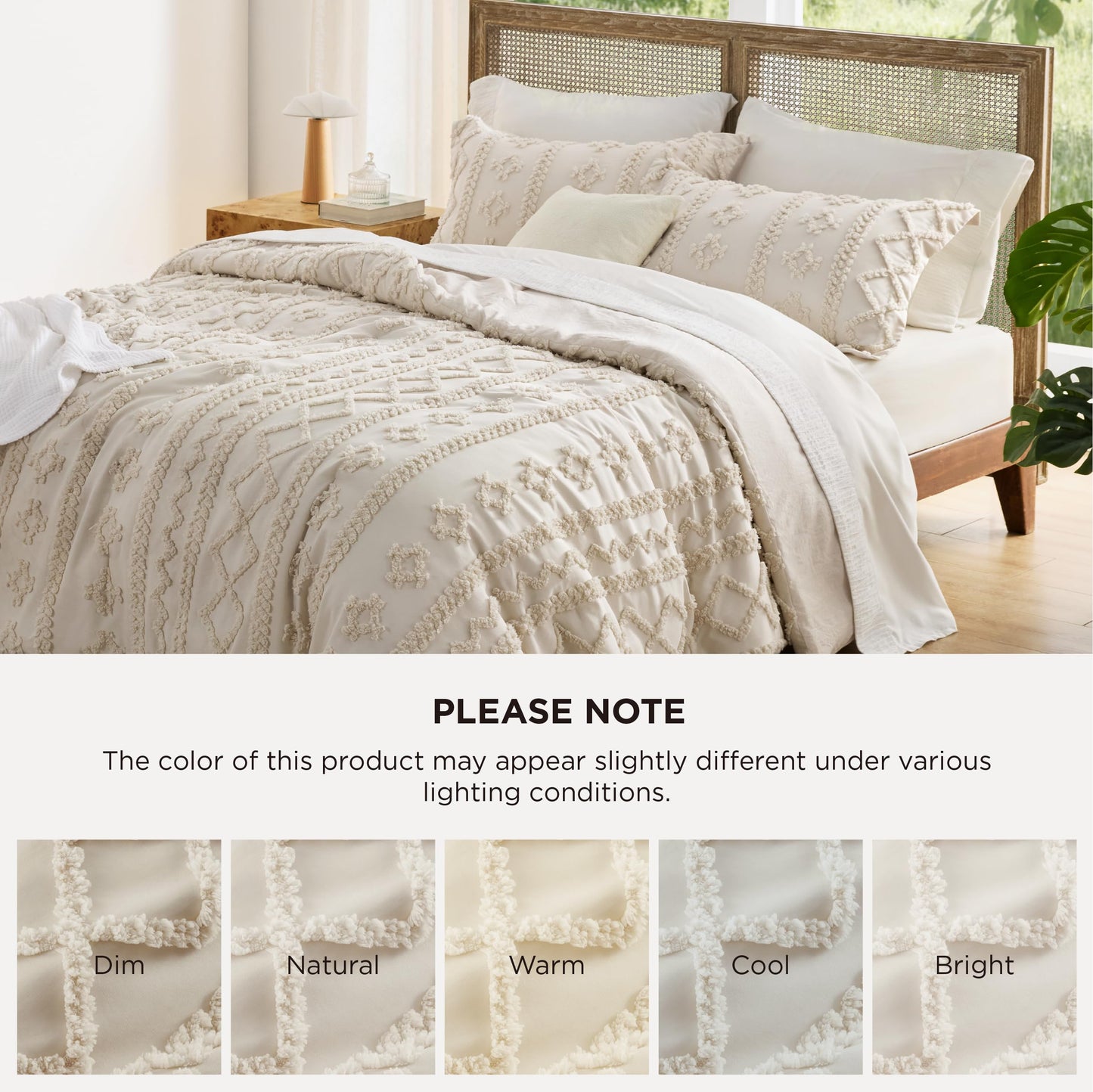 Bedsure Tufted Boho Comforter Set Queen Size - Beige Boho Bed Set, GentleSoft™ 3 Pieces Farmhouse-Style Embroidery Bedding, Gifts for Woman, Soft Jacquard Kids' Queen Comforter for All Seasons