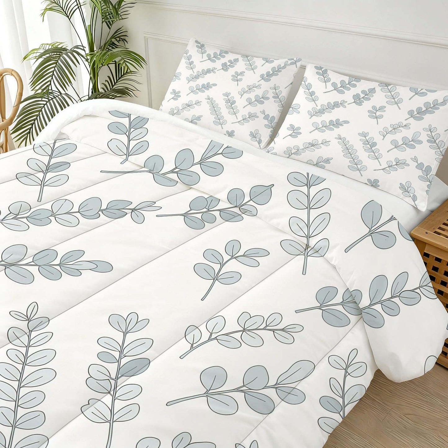 CERYUEE White Sage Eucalyptus King 3 Piece Comforter Bedding Set