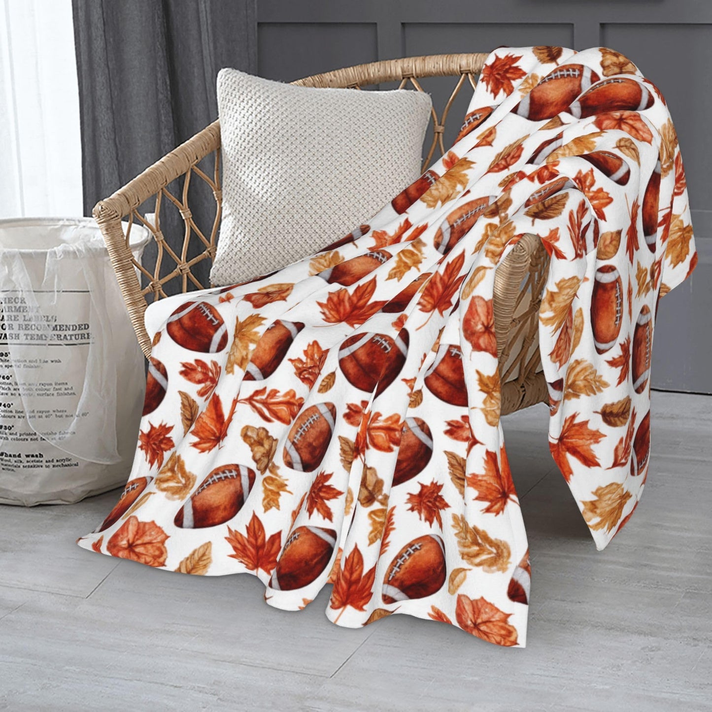 Football with Maple Leaves Flannel Throw Blanket Soft Cozy Fall Blanket for Living Room Couch Sofa Bed 50 x 60 Inches