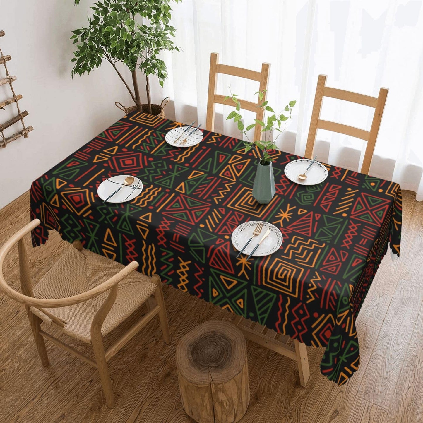 JIANKESEN African Tribal Tablecloth Rectangle Geometric Totems Ethnic Tribal Clash Traditional Table Cloth Wrinkle Resistant Table Cover for Kitchen Dining Party Decorations 54 x 72 Inch