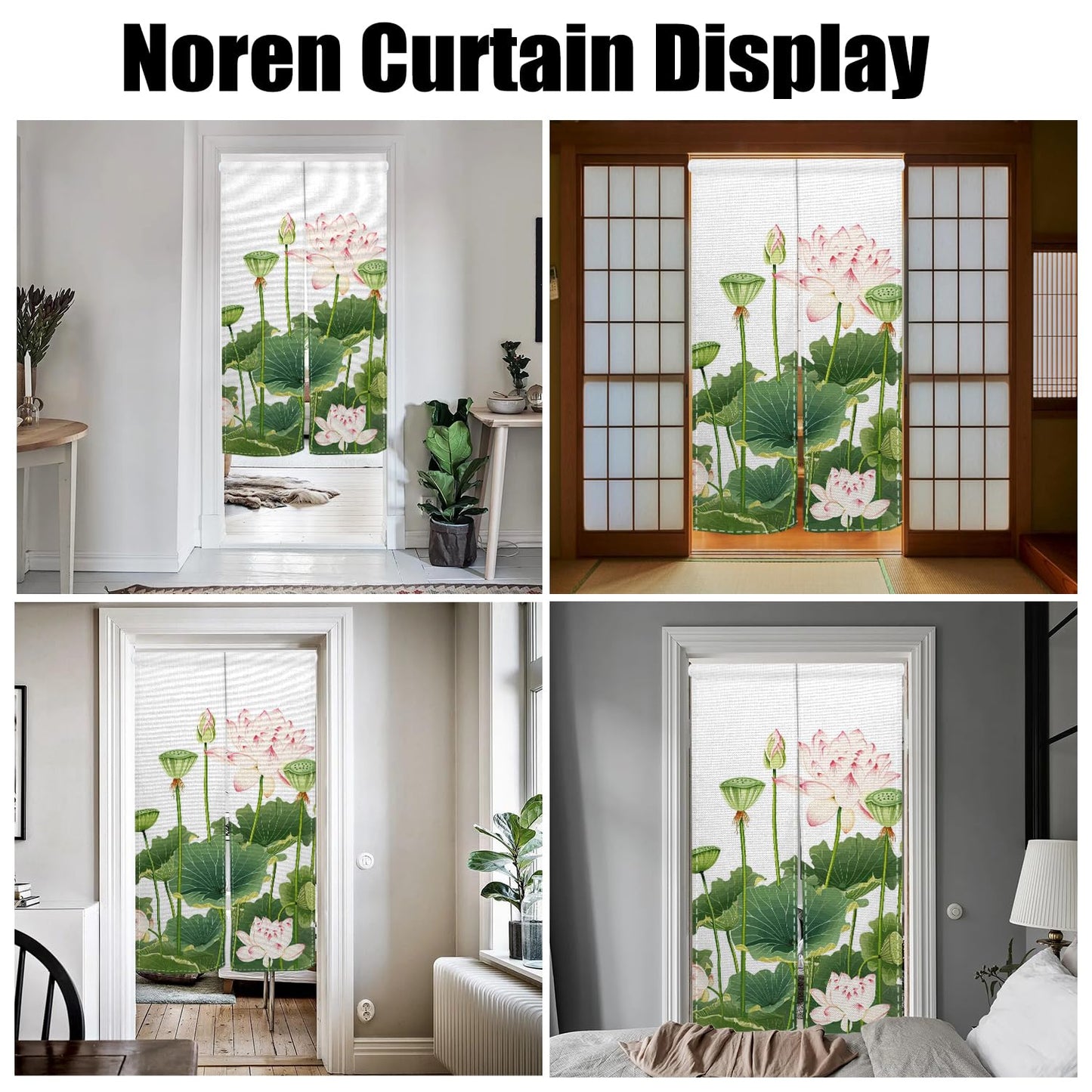 XMJJKUF Noren Japanese Doorway Curtain Chinese Traditional Lotus Printed Style Door Curtain Feng Shui Tapestry Window Bedroom Partition Kithchen Bathroom Door Decor,33.5"x 59"