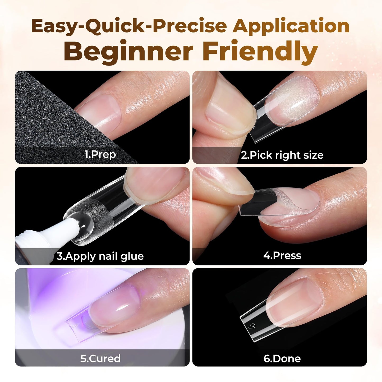 UNA GELLA Square Straight Nail Tips Medium 504PCS Pre Etched Square Gel Nail Tips Full Cover French Style Salon for Women DIY Press On Flase Nails Extension 12 Sizes Acrylic Nails