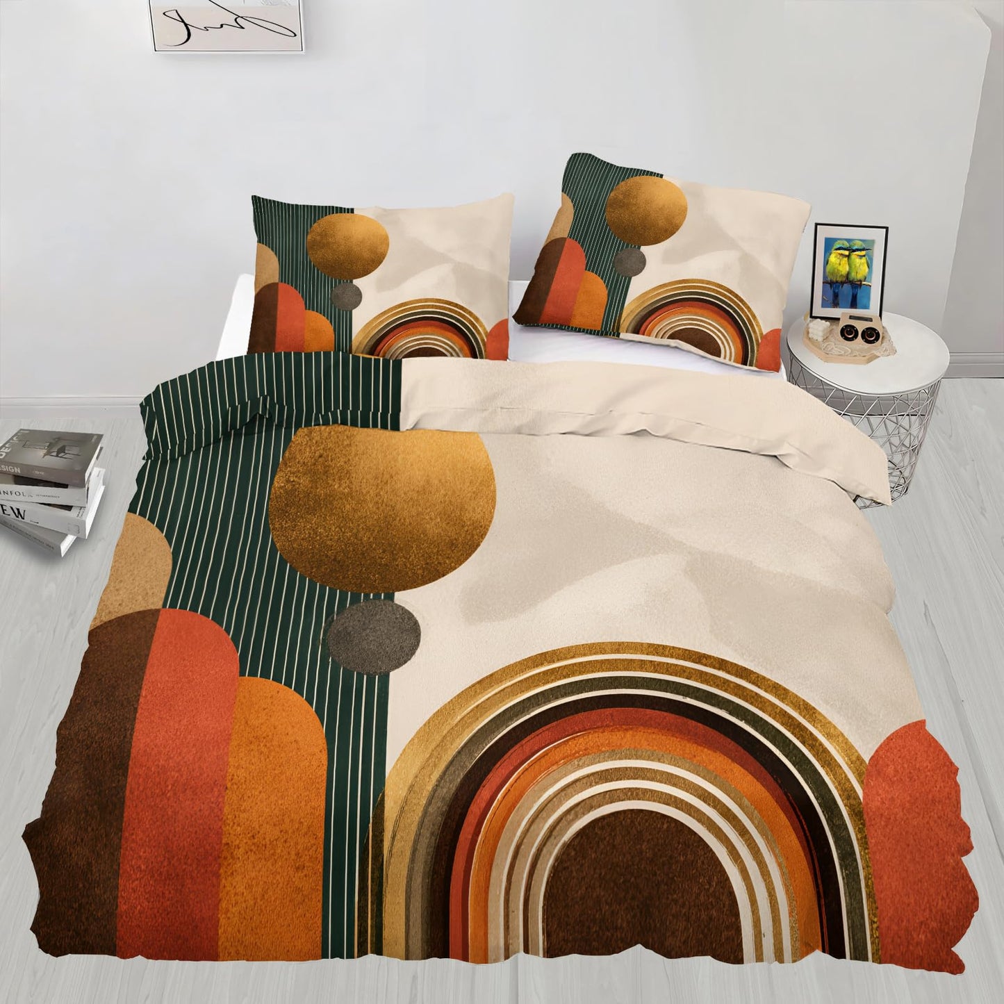 ZAOMIR Mid Century Modern Duvet Cover Twin Size, Boho Abstract Geometric Line Bedding Set 3 Piece, Sun Boho Geometric Patterned Comforter Cover with Zipper Soft Microfiber, 2 Pillowcases