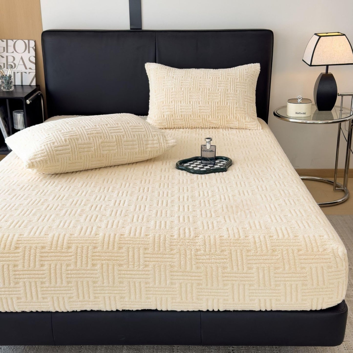 ZIQINPSQ Twin Size Flannel Fitted Sheet - 1 Piece Winter Warm Deep Pocket (15") Bed Sheet, Shrink & Fade Resistant, Hotel Quality, Ivory