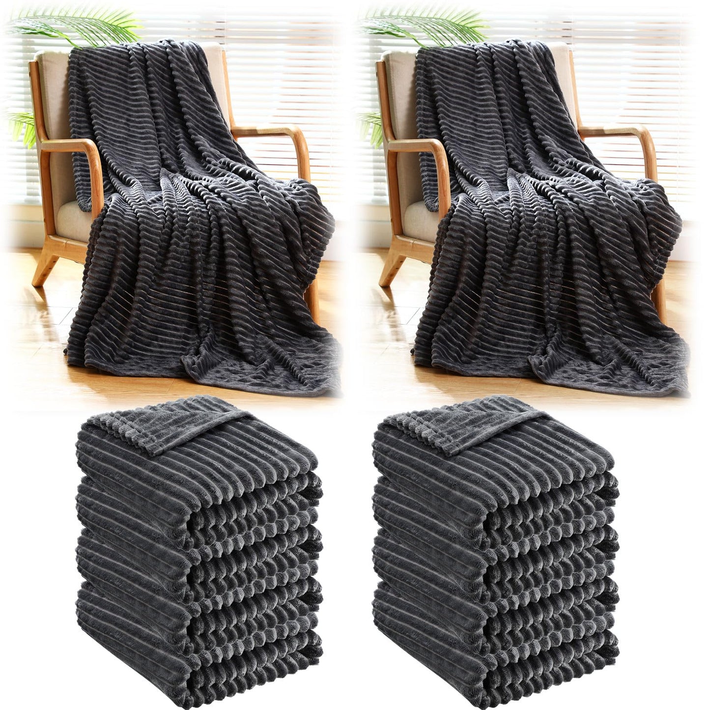 Buryeah 50 x 60 Inches Fleece Throw Blanket Soft Cute Warm Plush Flannel Fluffy Blankets for Wedding Sofa Couch Bed Seasons Employee Appreciation Gifts Bulk(Gray,10 Pack)