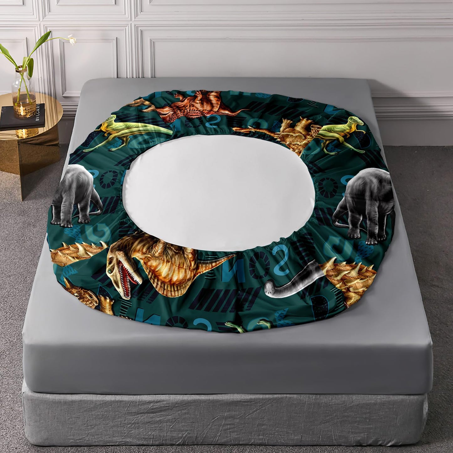 AILONEN 3D Dinosaur Fitted Sheet Twin XL Size, Cartoon Dinosaur Bedding Sets Bed Sheet Set,Green Theme Bedsheets Set 3 Pcs,1 Deep Pocket and 2 Pillowcases