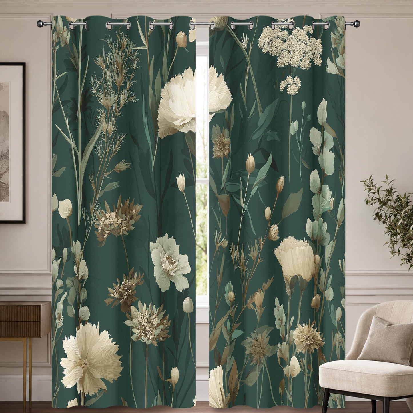 Vintage Wild Flower Blackout Curtains for Bedroom 63 inch Long, Botanical Patterned Curtain Thermal Insulated Room Darkening Window Drapes for Living Room 2 Panels L1n38ed