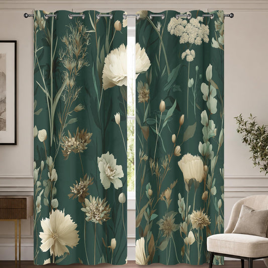 Vintage Wild Flower Blackout Curtains for Bedroom 63 inch Long, Botanical Patterned Curtain Thermal Insulated Room Darkening Window Drapes for Living Room 2 Panels L1n38ed