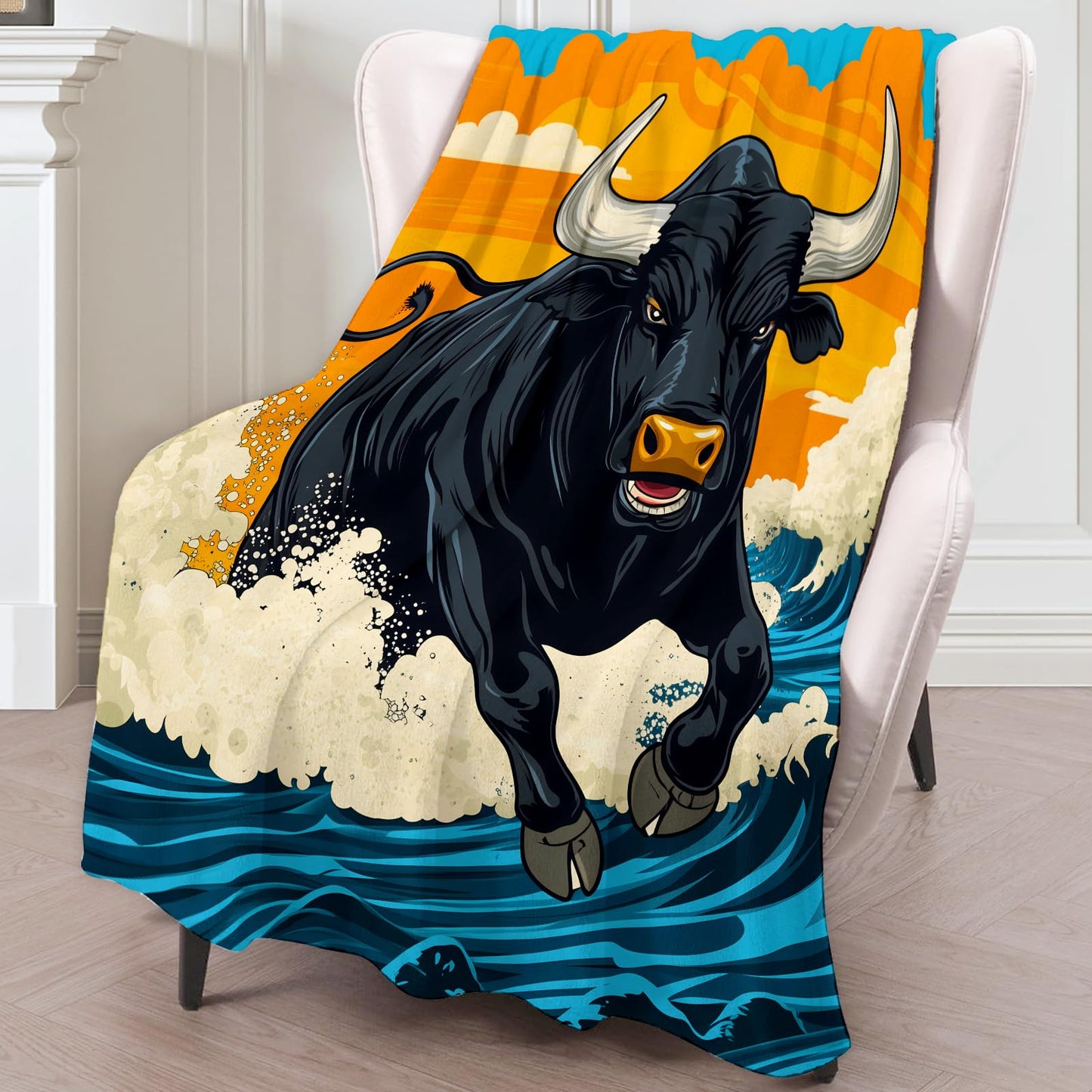 BIWOTU Majestic Bull Theme Blanket - Super Soft, Cozy, Lightweight Flannel Throw - Warm, Plush Blanket for Couch, Bed, Office, Travel, Outdoor Ideal Gift for Adult - 50×60in