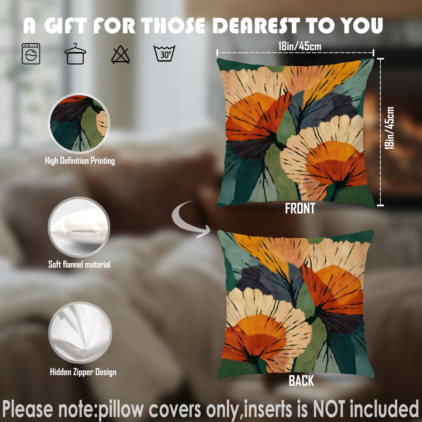 efgthyjdh Abstract Botanical Art Floral Pillow Covers 18x18, Mid Century Modern Terracotta and Orange Flower Decorative Throw Pillow Covers Pillowcases for Living Room Home Bedroom