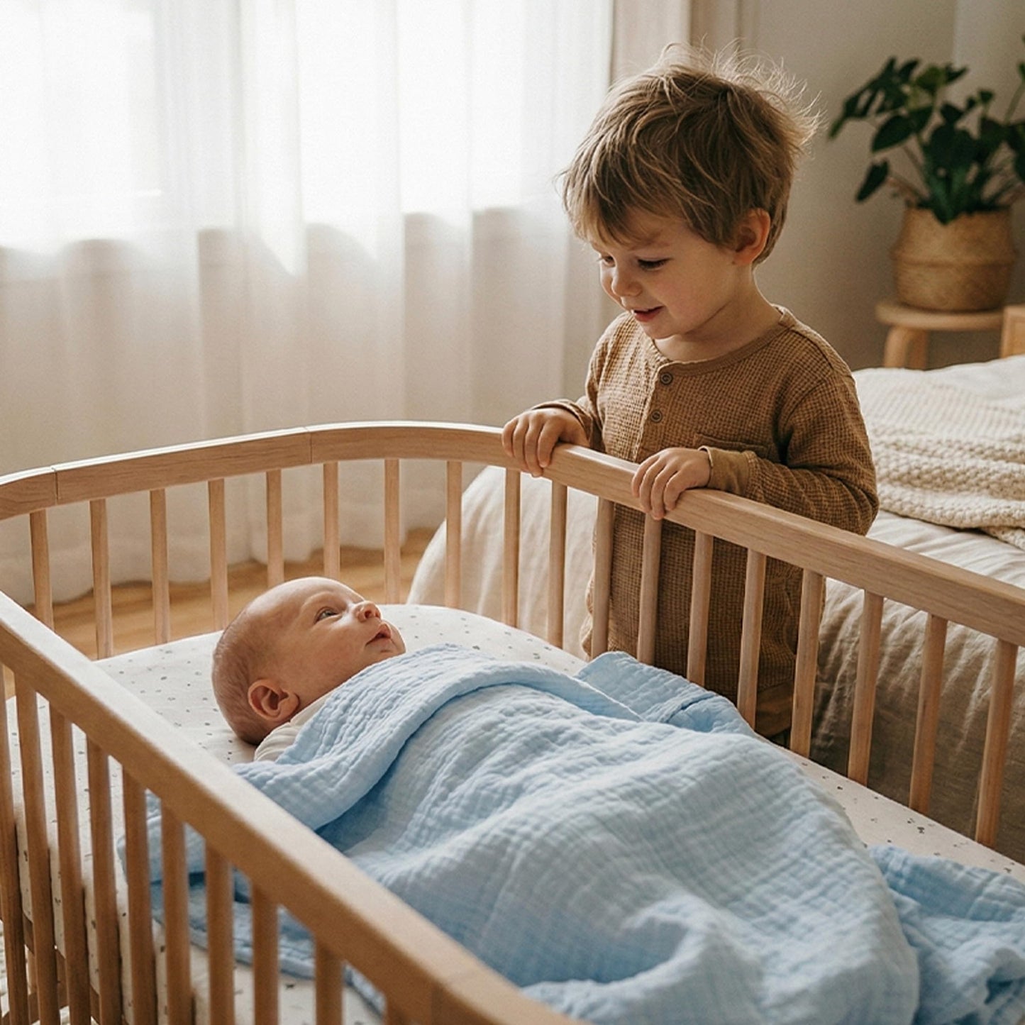 Muslin Swaddle Blankets for Newborn, 3-Pack Cotton Receiving Blankets, Large 40 x 38 inches, Baby Blankets for Boys and Girls, Wrap Burp Cloths, Registry Essentials, Shower Gifts, Elephant & Blue