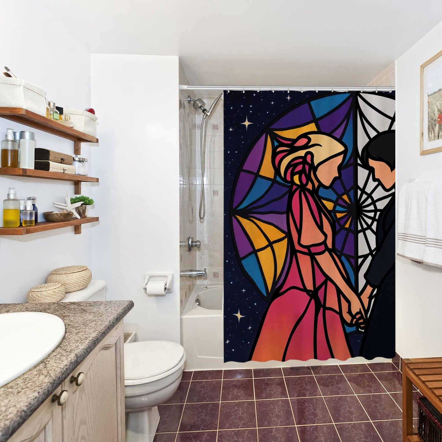 Funnytree Goth Magic Girls Shower Curtain 72"x72" - Waterproof Fabric Bathroom Decor for Women Daughter Girls Teens Fans, Easy Care Washable (Hooks Not Included)