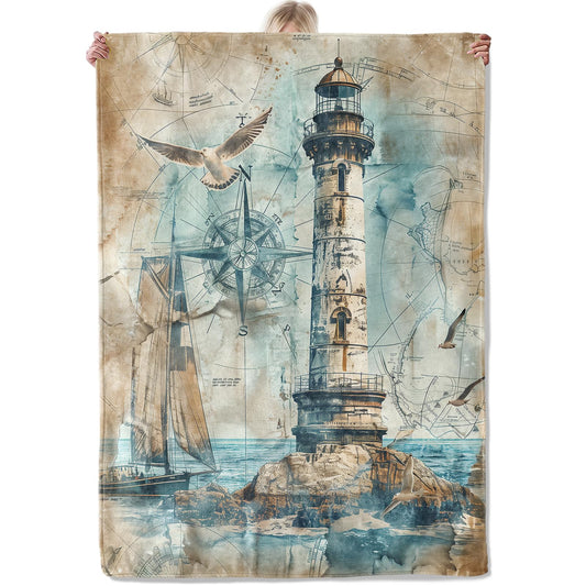 Aonimonis Vintage Lighthouse Theme Throw Blanket Gifts for Women Adults Girls, Soft Fuzzy Warm Cozy Flannel Blankets for Bedroom, Travel, Couch, Home Decor 50x60 in