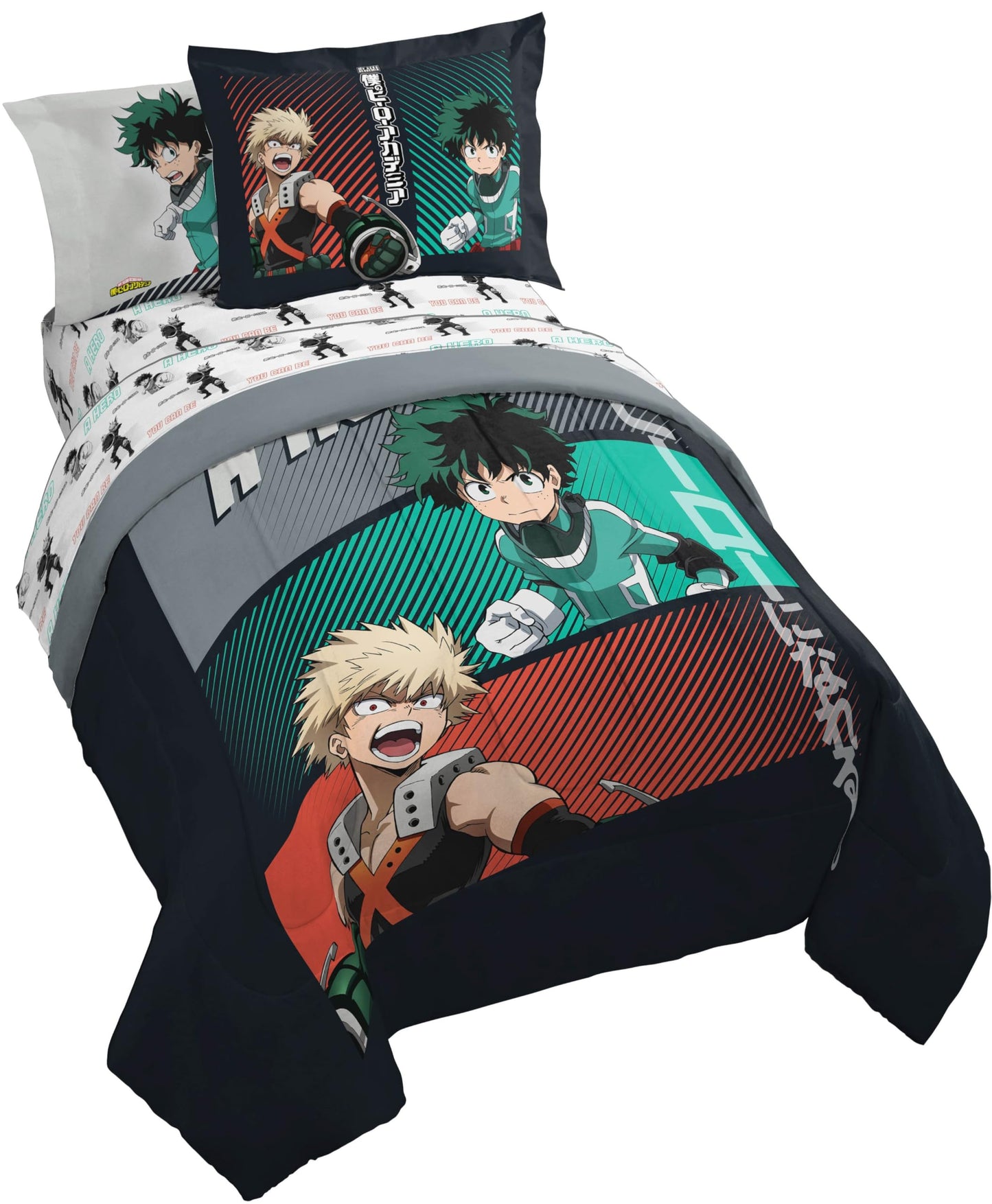 Jay Franco Kids Bed Set, Black, My Hero Academia, 7 Piece Full