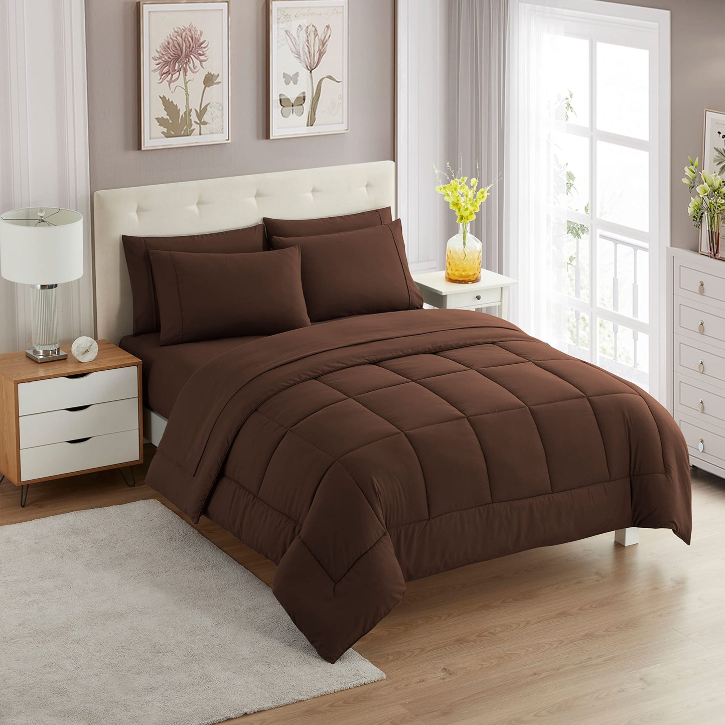 Twin Comforter Set with Sheets - 5-Piece Bedding Collection - 1 Comforter, 1 Fitted Sheet, 1 Flat, 2 Pillowcases - Deep Pocket - Soft & Premium Quality - Ideal for All Seasons, Chocolate Brown