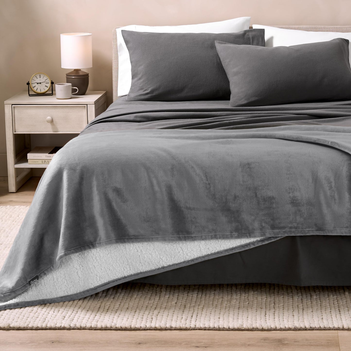 Bare Home Sherpa Fleece Blanket - King Size - Blanket for Bed, Sofa, and Couch - Warm & Lightweight - Fluffy & Soft - Reversible (King, Grey)