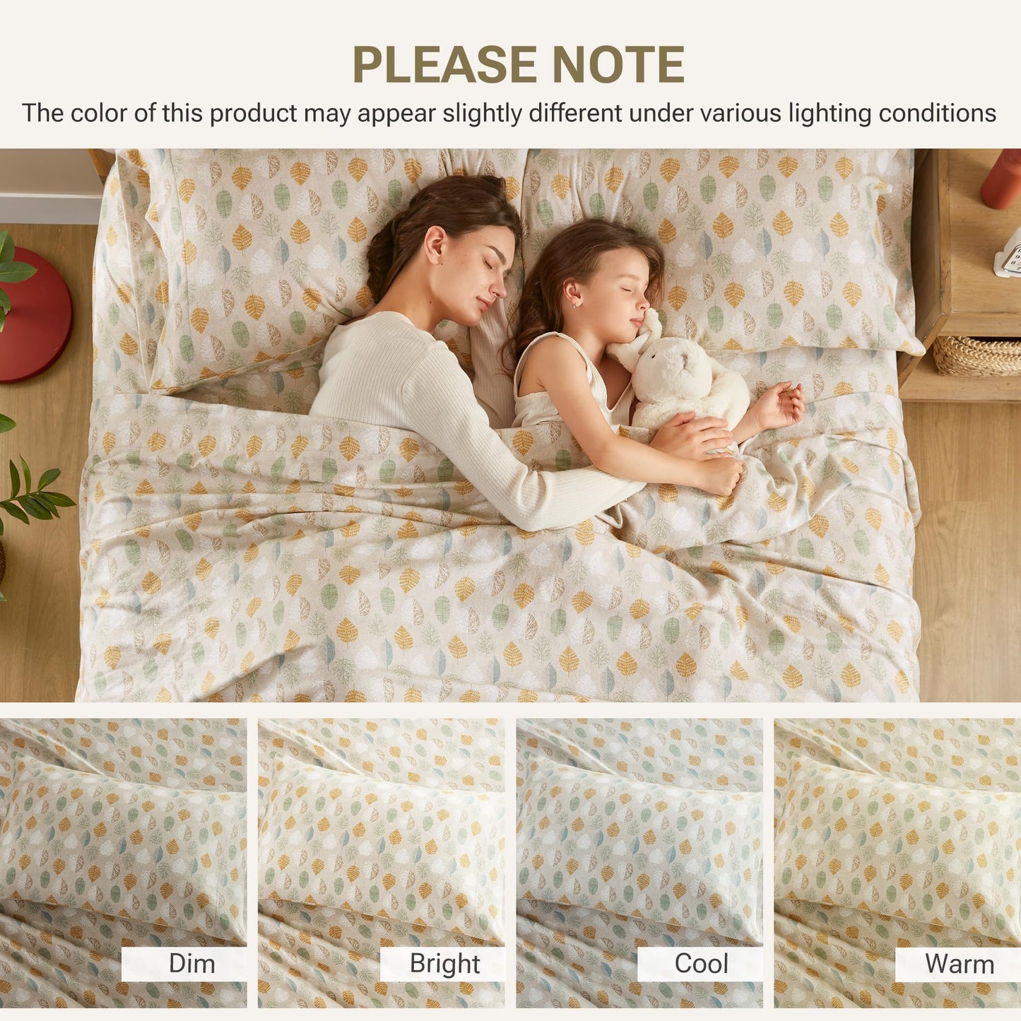 True North by Sleep Philosophy Cozy Flannel Warm 100% Cotton Sheet - Novelty Print Animals Stars Cute Ultra Soft Cold Weather Bedding Set, Twin XL, Multi Leaves 3 Piece