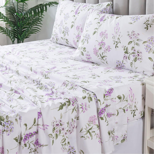 FADFAY Twin Sheet Set 100% Cotton Teal Green Leaf Pattern Printed Bed Sheets, Botanical Sheets Leaves Pattern Modern Minimalist Bedding, Soft Crisp & Breathable Luxury Deep Pocket Fitted Sheet, 4Pc