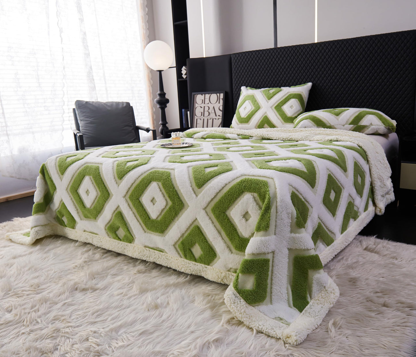 LEVINIS Large Bohemian Bed Blankets 80'' × 90'', Ultra Soft Aztec Bed Blanket for All Season, Cozy, Plush, Bohemian Throw Blanket for Couch/Sofa/Office/Camping, Green