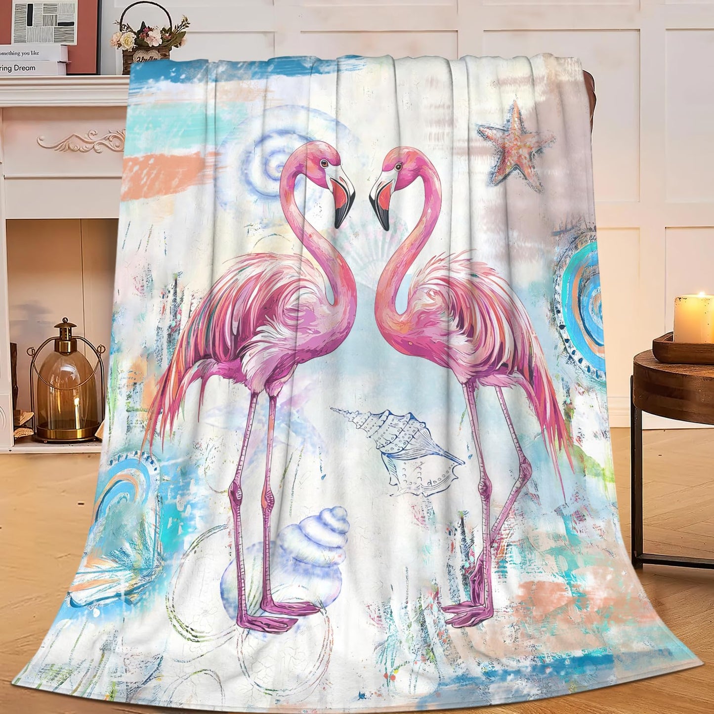 Baegopa Flamingo Blanket Gifts for Girls Boys Coastal Beach Throw Cozy Plush Fleece Flannel Lightweight Fuzzy Party Blankets for Women Men 50"X40"