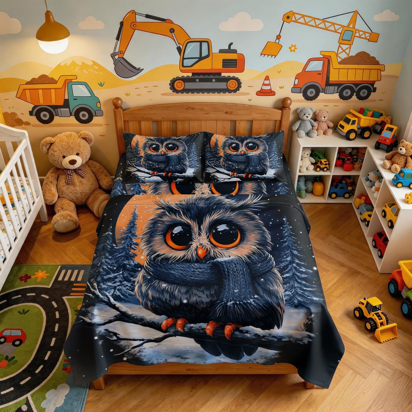 Owl Sheet Set, 4 Pcs Queen Size Kids Forest Animal Bed Sheets