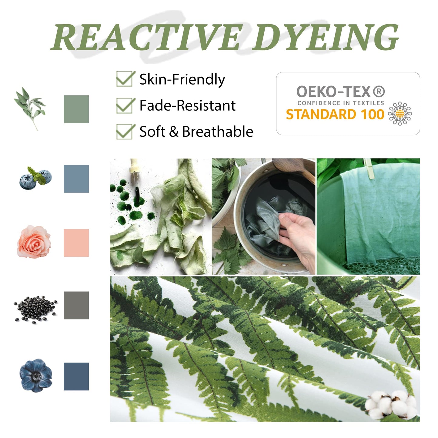 MILDLY Floral Duvet Cover Set - 100% Long-Staple Cotton Green Palm Leaf Pattern Printed Tropical Comforter Cover 3pcs Soft Breathable Luxury Bedding for All Season