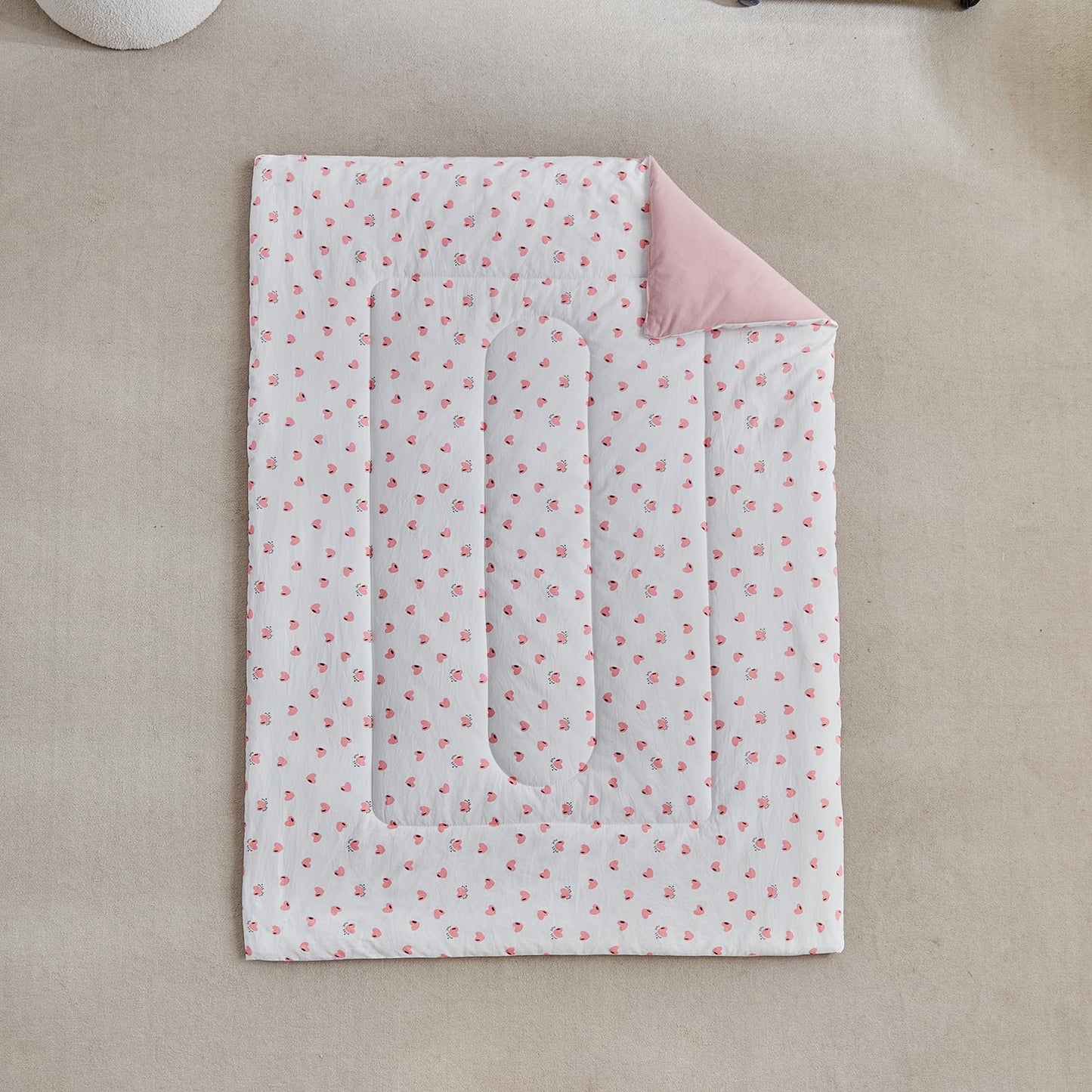 DuShow Toddler Bedding Set for Girls,4 Piece Bed-in-a-Bag Toddler Comforter Sets,Pink Heart Crib Bedding Sheets Set,Include Quilt Comforter,Flat Sheet,Fitted Sheet,Pillowcase