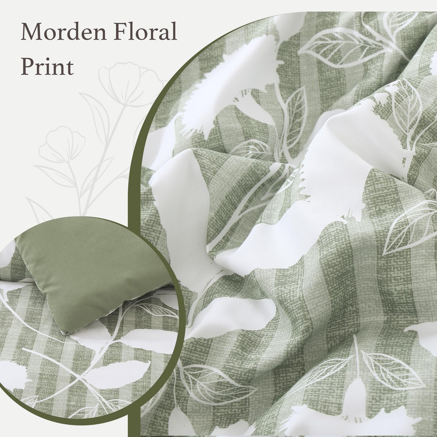 BLOOMHAVEN Queen Comforter Set -7 Pieces Sage Green Floral Comforter Set for All Seasons, Bed in a Bag Queen with Botanical Flowers Comforter, Sheets, Pillowcases & Shams
