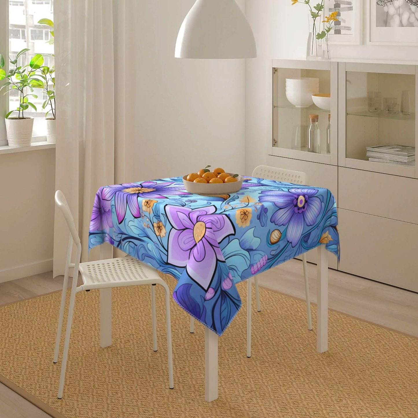 Entemne Square Table Cloth 55x55 Inch Purple Floral Pattern Tablecloth Washable Soft Wrinkle Free Dust Proof Card Table Cover for Tea Party Picnic Kitchen Dining Decor