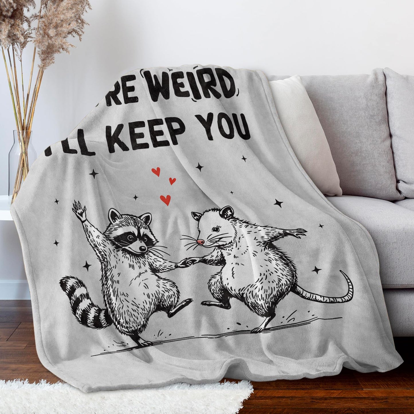 SteadStyle Best Friend Birthday Gifts for Women, Funny “You’re Weird” Blanket for Her Him, Valentines Birthday Gift for Boyfriend Girlfriend, Cute Raccoon Opossum Blanket for Couples Friends Bestie