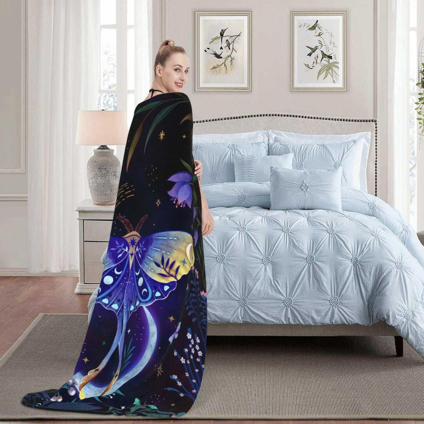 Moon Moth Throw Blanket Soft Cozy Lightweight Blanket for Couch, Bed, Sofa - Moth Pattern Decorative Plush Flannel Blanket for Women, Men, Kids 50"x40"