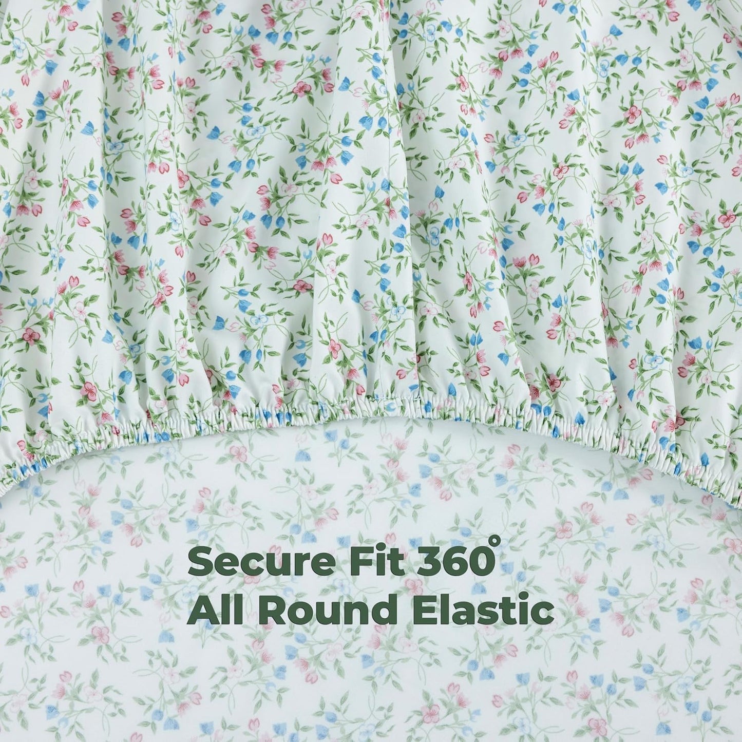 Dreamology Queen Size Sheet Set,4 Pieces Microfiber Sheet,Printed Sheet Set with Solid Cuffed Detail,Includes 1 Flat Sheet,1 Deep Pocket Fitted Sheet and 2 Pillowcases,Queen Bed sheets – Ditsy Flowers