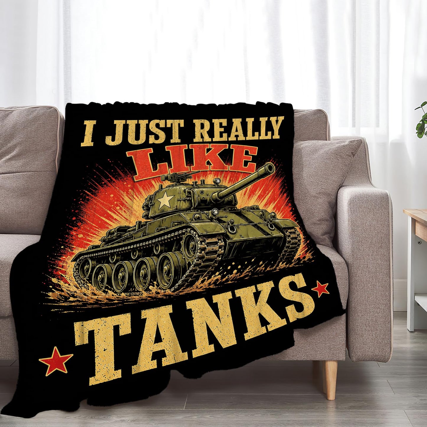 Tank Blanket Soft Fuzzy Fleece I Just Really Like Tanks Throw Blankets Decor Cozy Warm Plush Flannel Military Blanket Gifts For Boys Men Girls Kids Teens Adults Home Decor Stuff Sofa Couch Bed 50"X40"