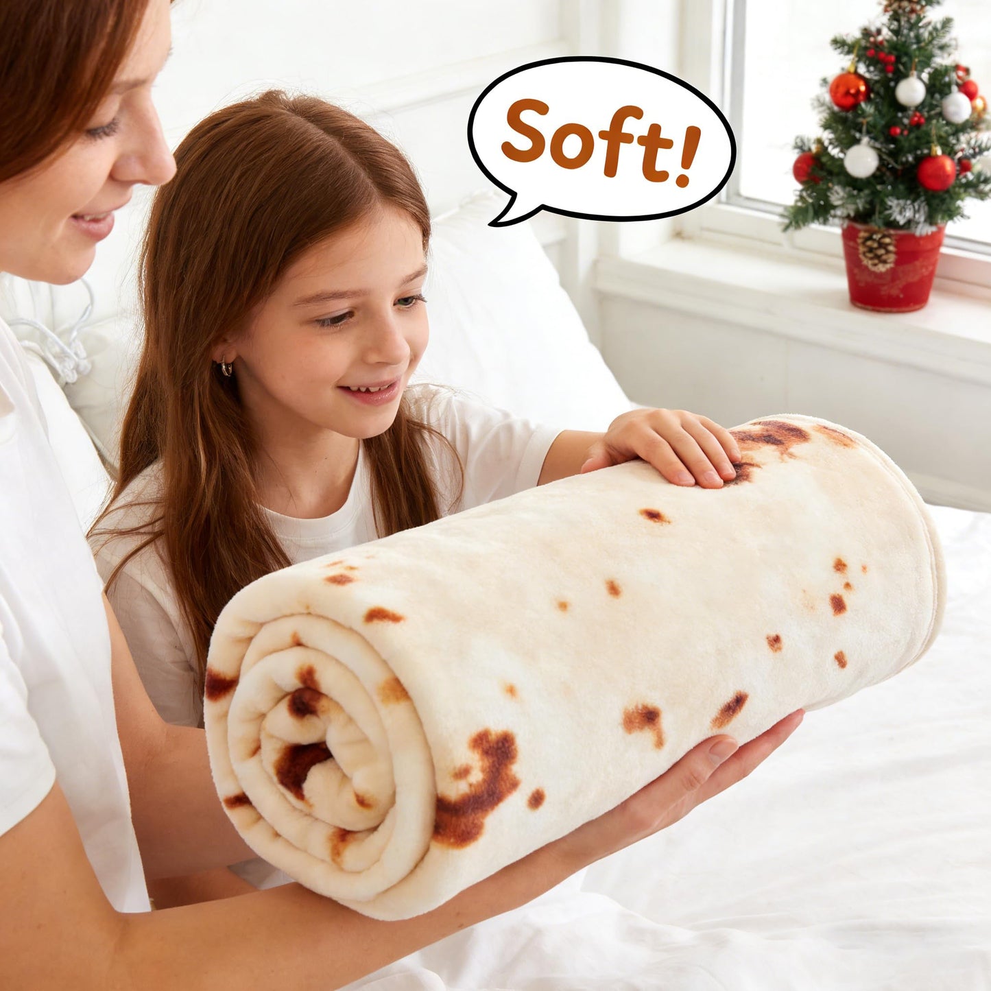 SeaRoomy Burritos Tortilla Throw Blanket, Tortilla Wrap Blanket, Novelty Funny Tortillas Round Blanket Giant Tortillas Round Soft Blankets for Adults and Kids (Beige, 60 inches)