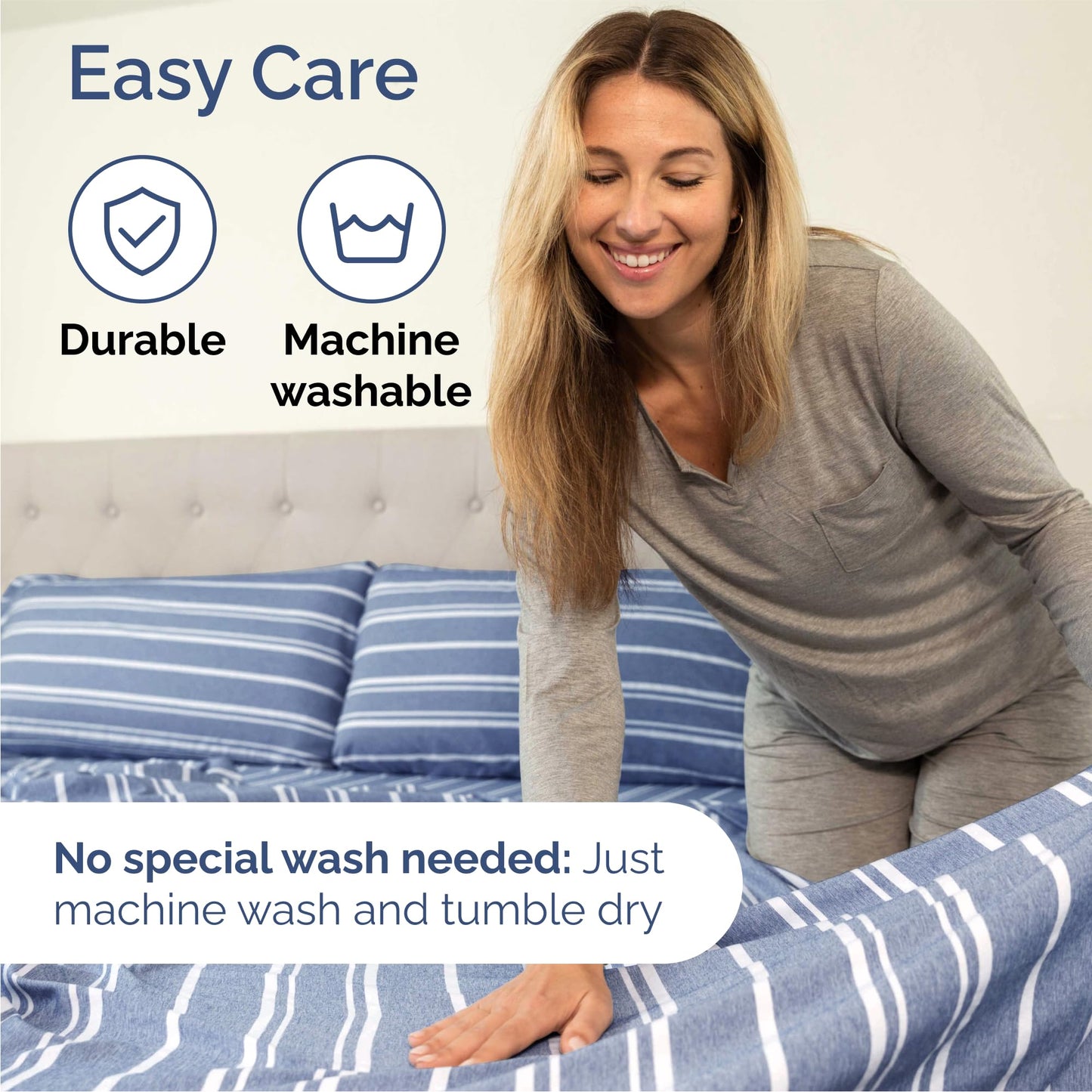 Queen Size 4 Piece Sheet Set - Comfy Breathable & Cooling Sheets - Hotel Luxury Bed Sheets for Women & Men - Deep Pockets, Easy-Fit, Soft & Wrinkle Free Sheets - Blue Stripes Oeko-Tex Bed Sheet Set